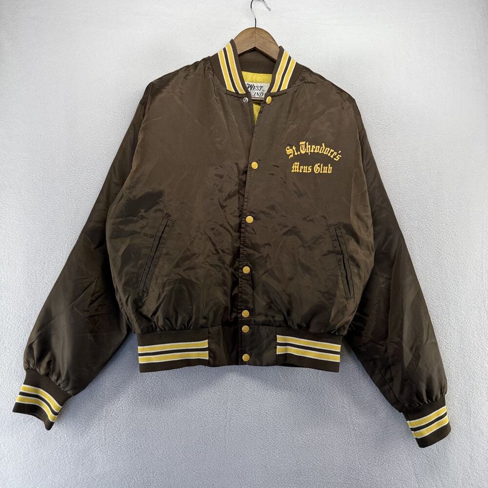 Vintage West Wind Bomber Jacket Men's Medium Brown Yellow St Theodores Mens Club